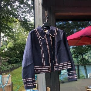 NEW NAVY ADORABLE BODEN COLLARED & WHITE EMBROIDERY DECAL SUIT COAT JACKET